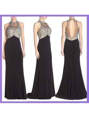 Sean Collection Jeweled Embellished Halter Neck Formal Dress Gown Prom size 2